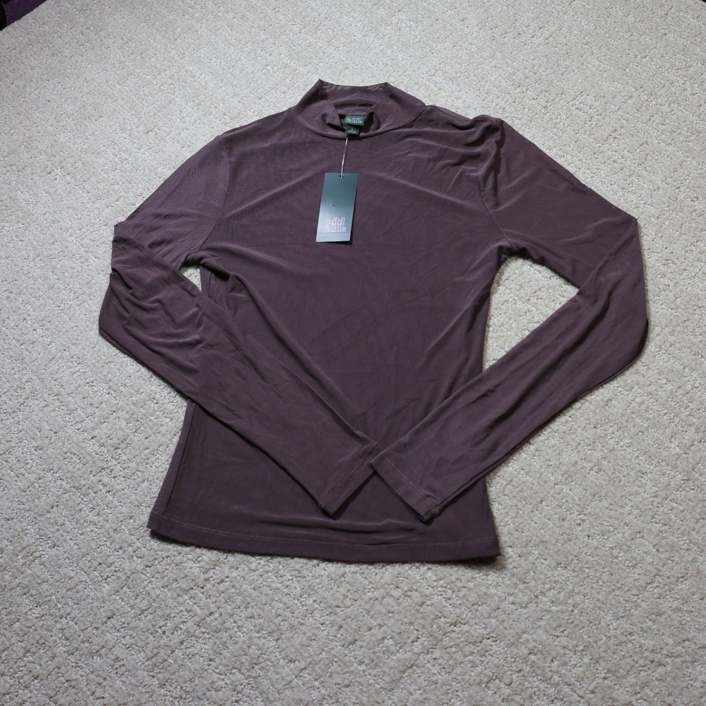 Wild Fable Brown Mesh Mock Neck Long Sleeve Top Size S NWT